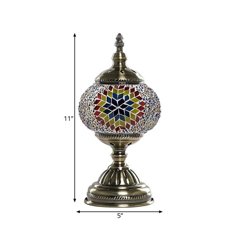 1 Light Night Light Mediterranean Global Orange/Red and Blue Stained Glass Table Lamp for Bedroom