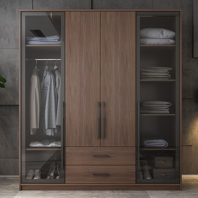 Brown Wood Wardrobe Armoire Modern Freestanding Wardrobe with Self Close Drawers