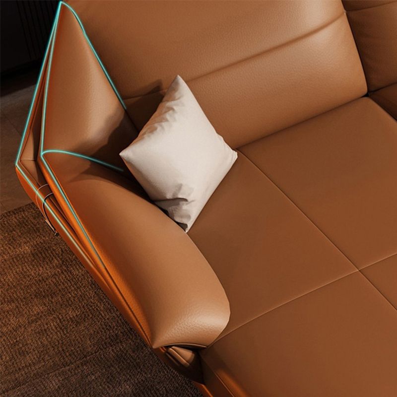 Glam Sofa Chaise Stationary Genuine Leather Flared Arm Cushions Seating