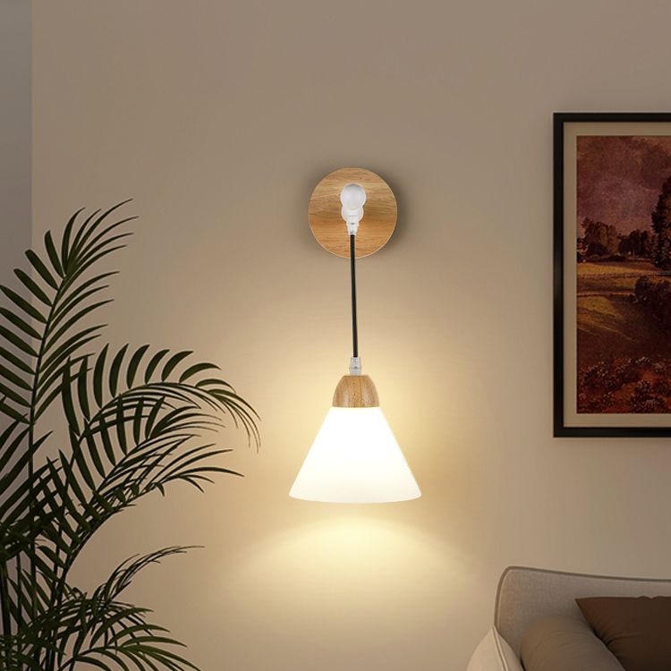 Japanese Style Wooden Wall Light Cone Shape Adjustable Wall Lamp for Living Room