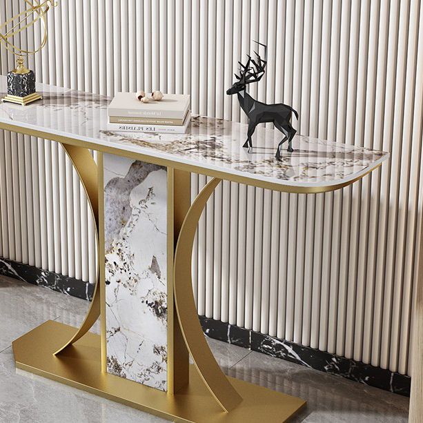 11.8" Wide Stone Console Table Scratch Resistan Table Half Moon Accent Table