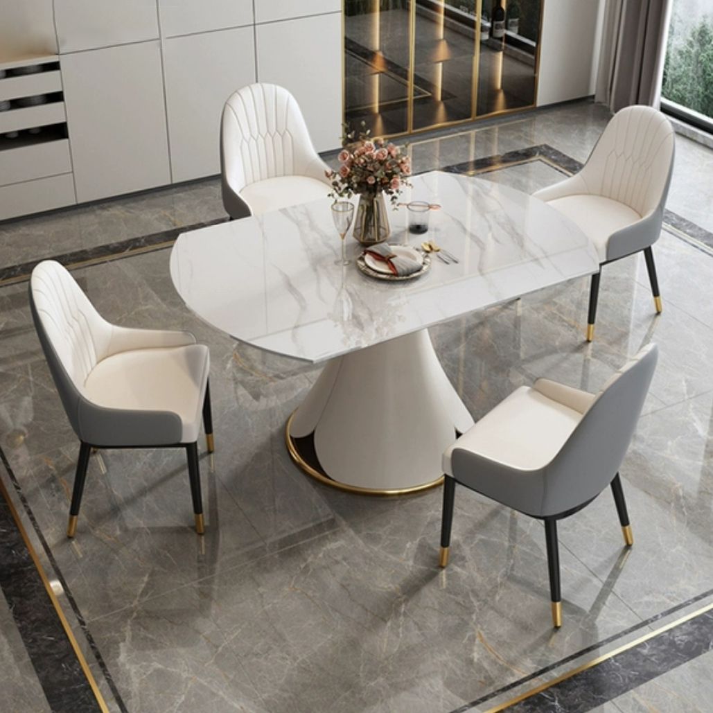Nordic Round Sintered Stone Dining Table of 5/7 with Metal Base Foldable Dining Set for Restaurant