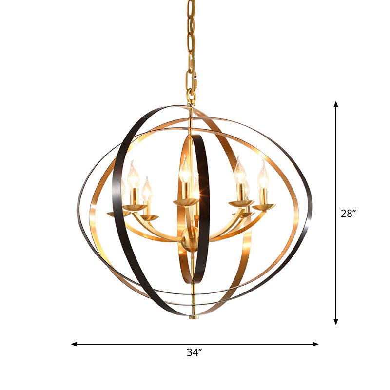8 Lights Pendant Light Classic Candle Metal Hanging Chandelier in Gold for Living Room with Ring