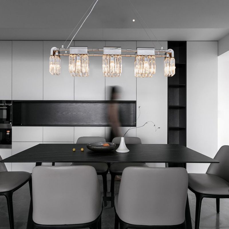 Geometric Island Light Fixtures Modern Crystal 5 Light Island Lights in Silver