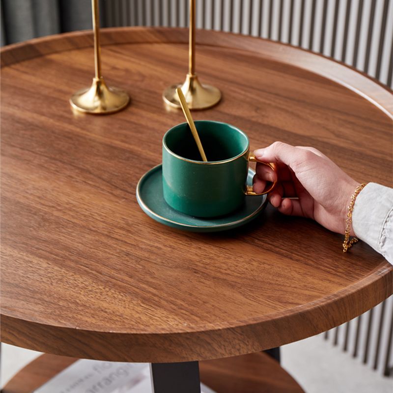 Round Wood Coffee Table Cross Legs 1 Single Cocktail Table with Tray Top