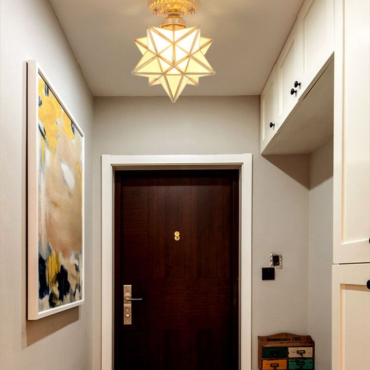 Cuivre en laiton en forme d'étoile lampe à chasse d'eau antique Verre de style 1