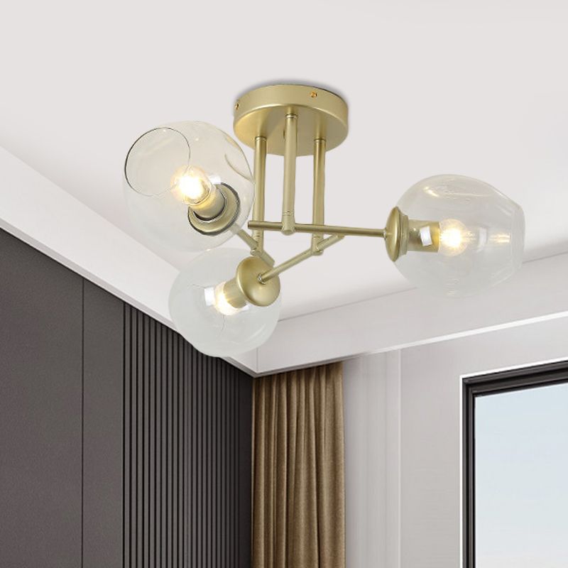 3/6/8 Luci Living Room Semi Flush Light Gold / Black Semi Flush Montaggio con Bubble Clear Glass Shade