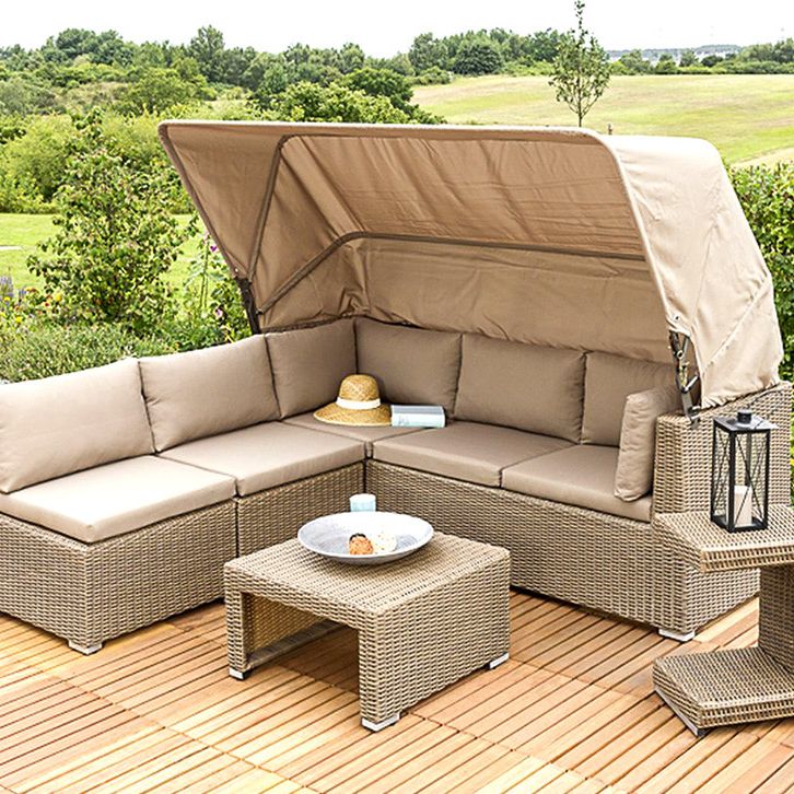 Tropical Style Outdoor Sofa Metal Set Sofa& Side Table& Canopy Seating