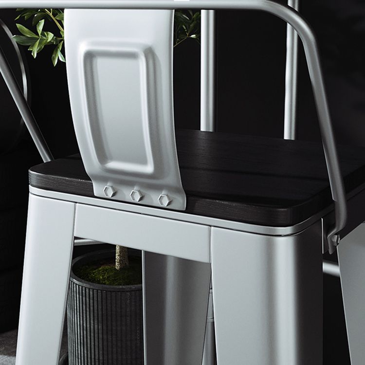 Silver Iron Bar Stool Industrial Style Low Back Counter Stool with Square Seat