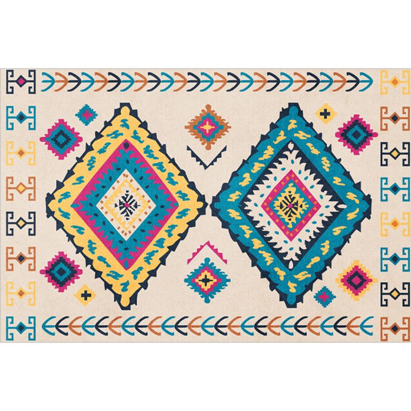 Tapis de salon bohème tapis géométrique multi-couleurs en polypropylène résistant non glissant le tapis de zone lavable