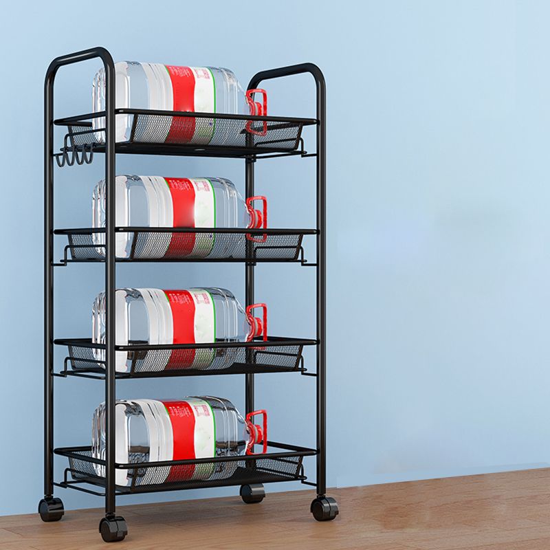 Modern Style Bookshelf Open Back Metal Bookcase with Caster Wheels for Home