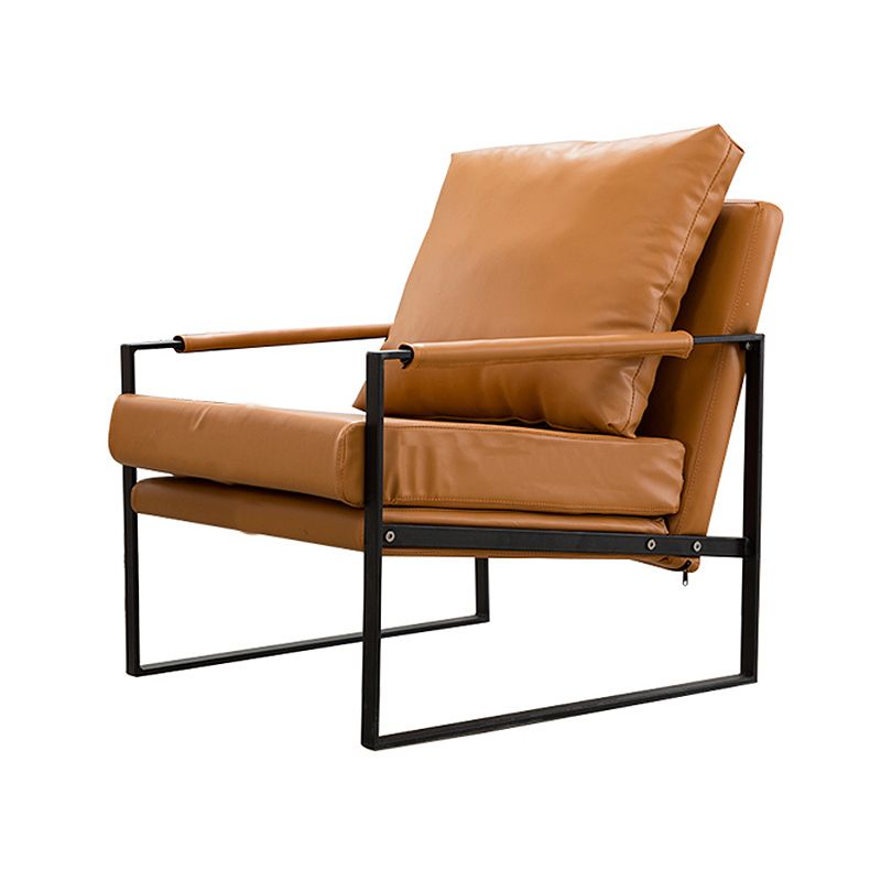 Square Arms 27" Wide Sled Based Faux Leather Arm Chair with Pillow Back