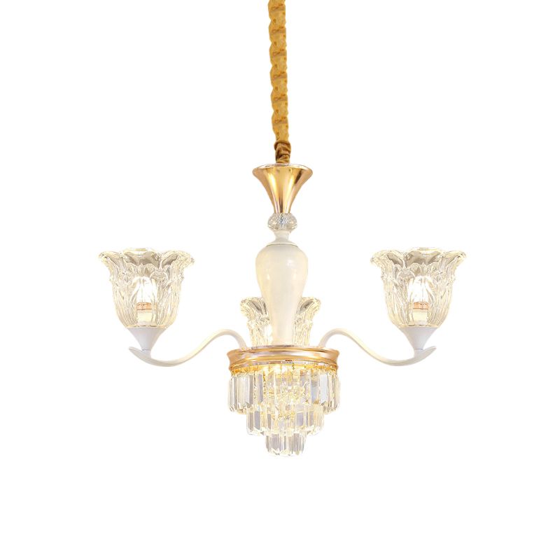 Blossom Bedroom Chandelier Lamp Traditional Clear Crystal Glass 3/6-Head Gold Suspension Pendant