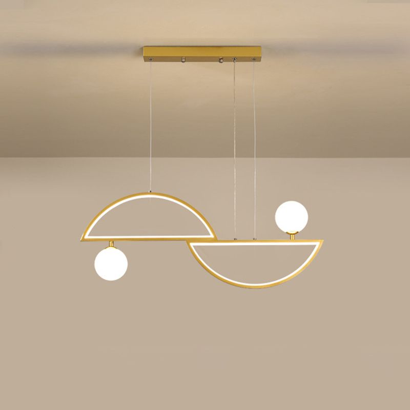 Artistic Semi-Circle Island Light Fixture Metal Dining Room LED Ceiling Pendant Light with Opal Glass Shade