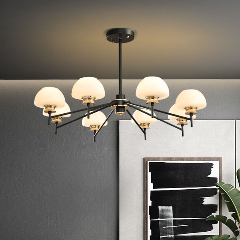 8 Heads Urn Chandelier Light Modern Opal Frosted Glass Ceiling Suspension Lamp in Black and Gold