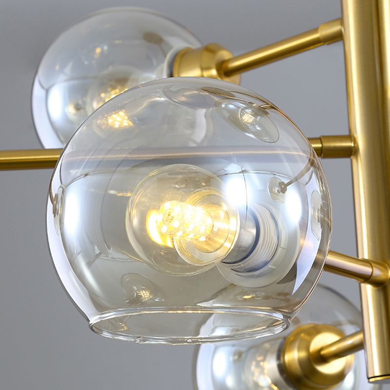 Full Copper Molecular Styling Chandelier Transparent Glass Orb Nordic Simplicity Lighting Fixture in Gold