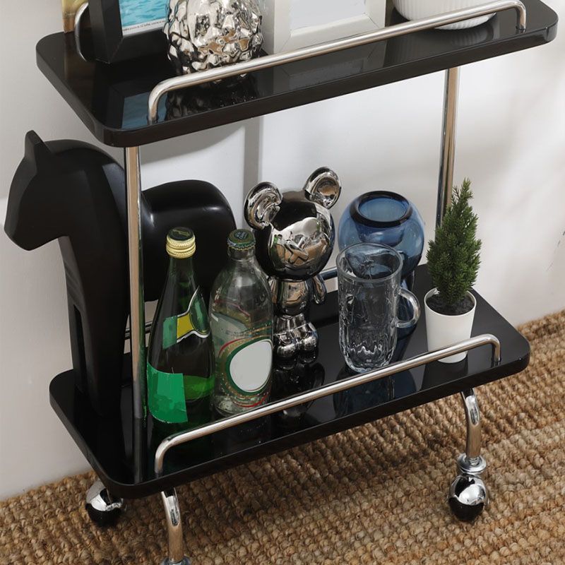 Rectangular Side Table with Wheel Base Mid-century Modern Style with Storage Shelf