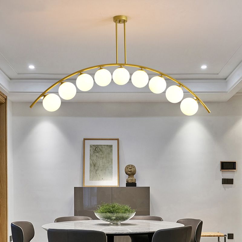 Pendente dell'isola postmoderno 3/5/7 light con luce piena di soffitto curvy in oro per ombra chiara/bianca per cucina