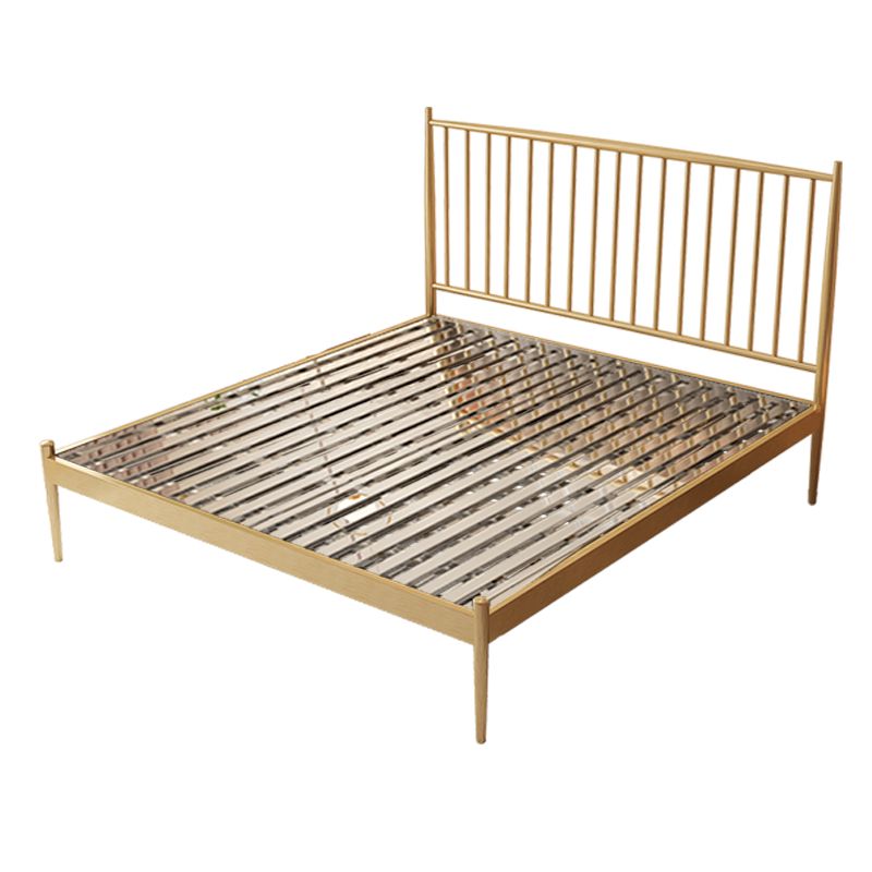Glam Metal Slat Bed with Headboard Standard Bed with Metal Legs in Gold