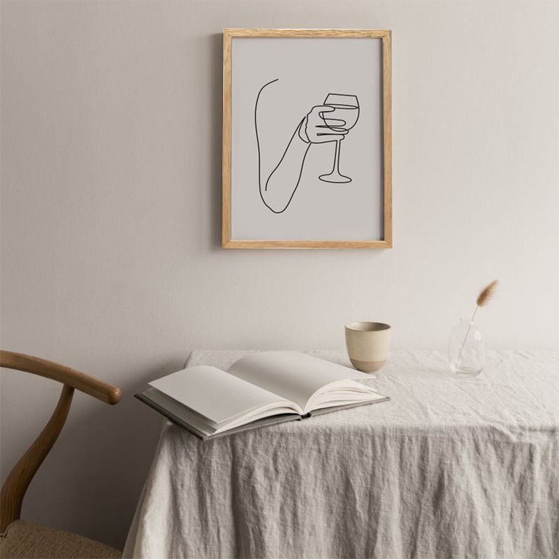 Canvas White Art Print Minimalistic Hand with Wine Glass Line Drawing Wall Decor