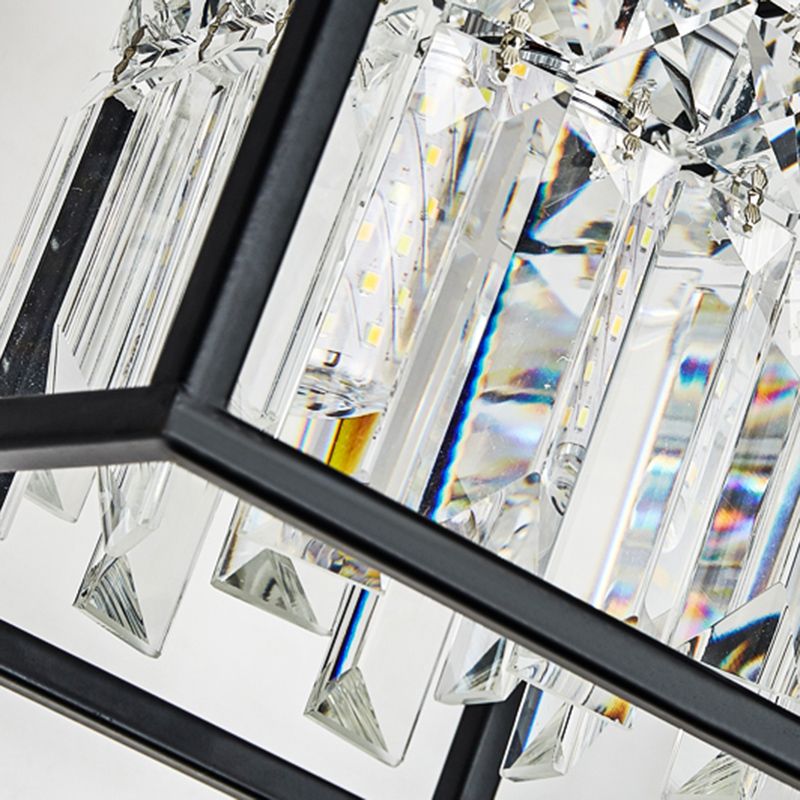 Tri-Sided Crystal Rod Black Hanging Ceiling Light Square 3/4 Heads Contemporary Island Lamp