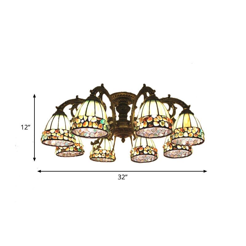 Tiffany Dome Semi Flush 5/8 lumières Vitrail Art près du plafond Éclairage en vert