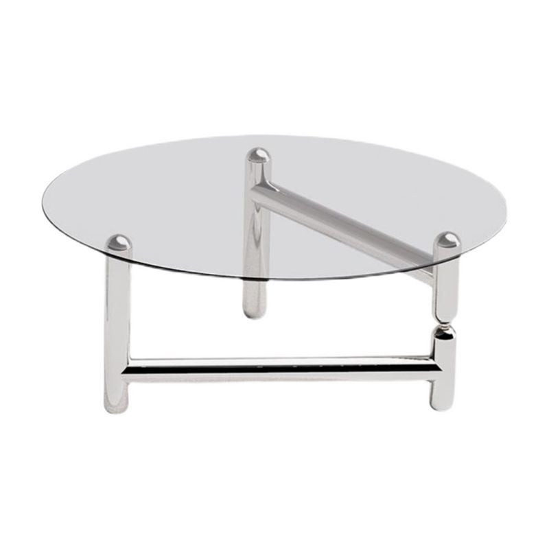 Glass Top Steel Coffee Table Round Minimalist Modern Coffee Table