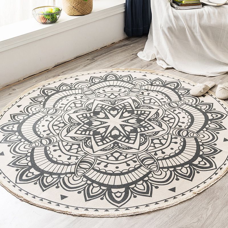 Boho Mandala Area Rug Multicolor Cotton Rug Pet Friendly Carpet for Bedroom