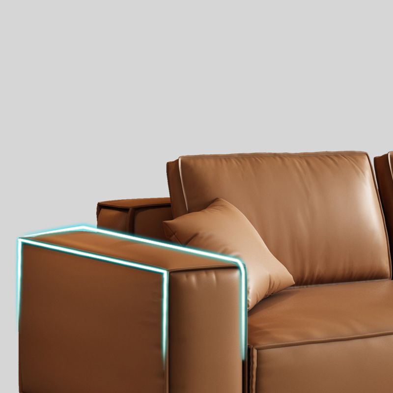Genuine Leather Square Arm Living Room Standard Dark Brown Seating