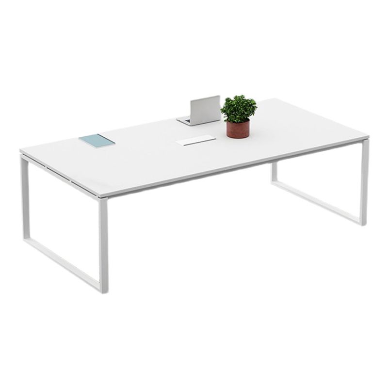 Mesa de comedor rectangular contemporánea de madera maciza, mesa interior blanca con base de trineo