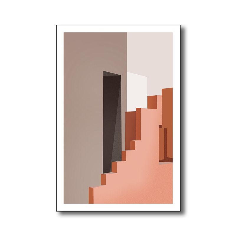 Interior Staircase Canvas in Pink Scandinavian Style Wall Art Decor for Dining Room