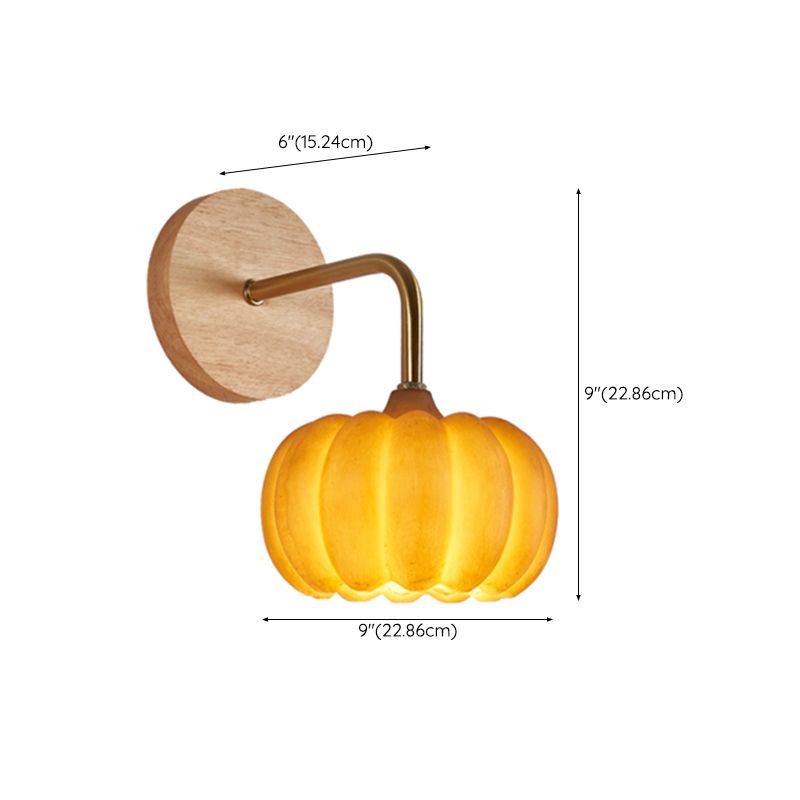 Modern Simple Wooden Wall Light Pumpkin Shape Wall Lamp for Living Room
