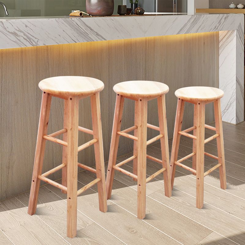 Modern Armless Wooden Counter Stool Oak Wood High Stool with 4 Legs
