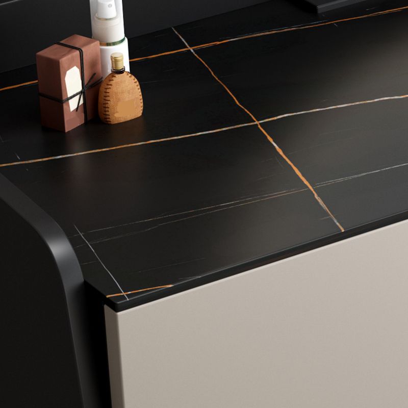 Contemporary Stone Top Vanity Metal Vanity Stool Set with 2 Drawers