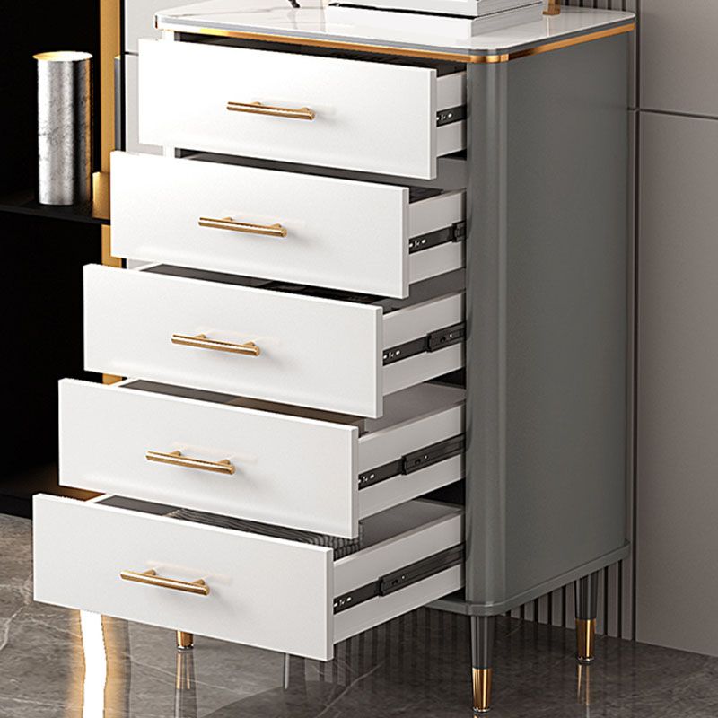 Glam White Vertical Stone Storage Chest Bedroom Chest with Drawers