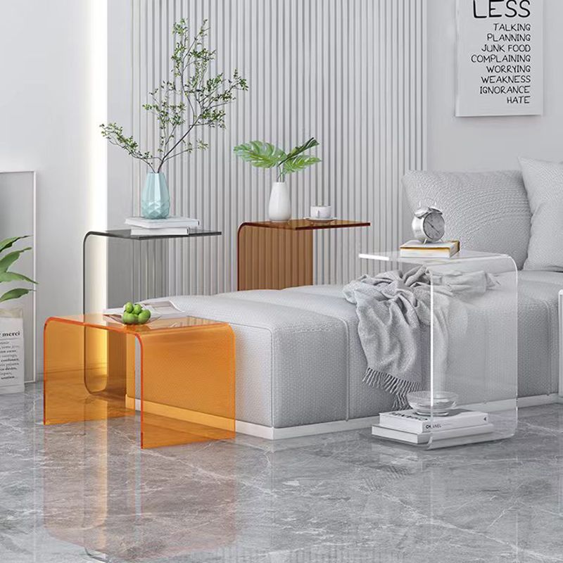 Acrylic Living Room Side Table Square C-shape Side End Snack Table