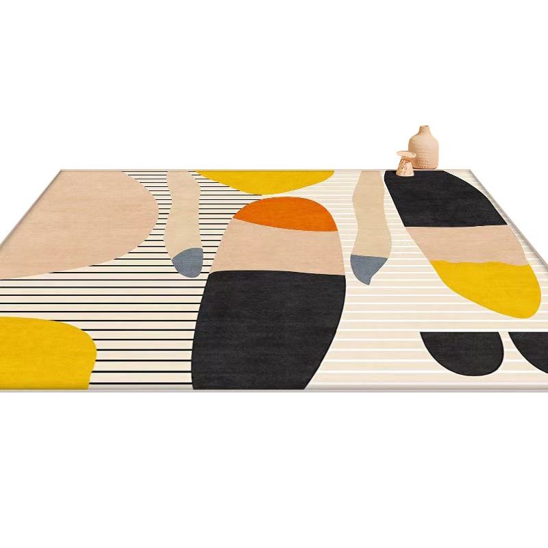 Beige Modern Rug Polyester Circle Pattern Rug Washable Rug for Home Decor