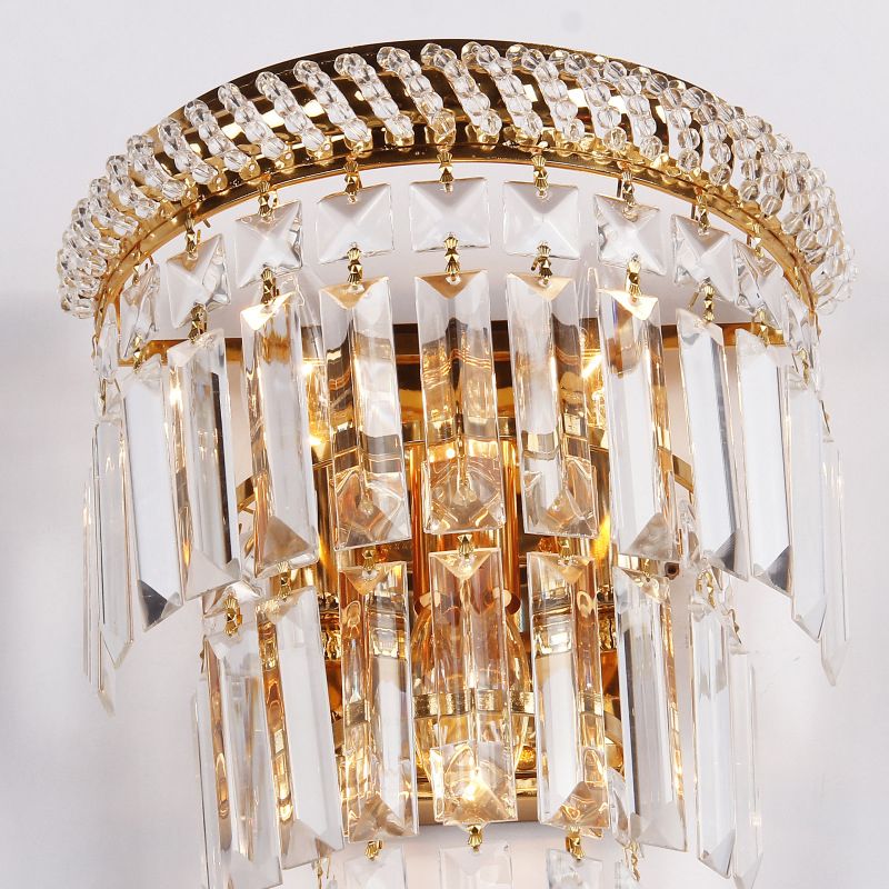 Modern Luxury Stagger Wall Lamp Electroplate Metal 3-Light Wall Sconce with Crystal Shade