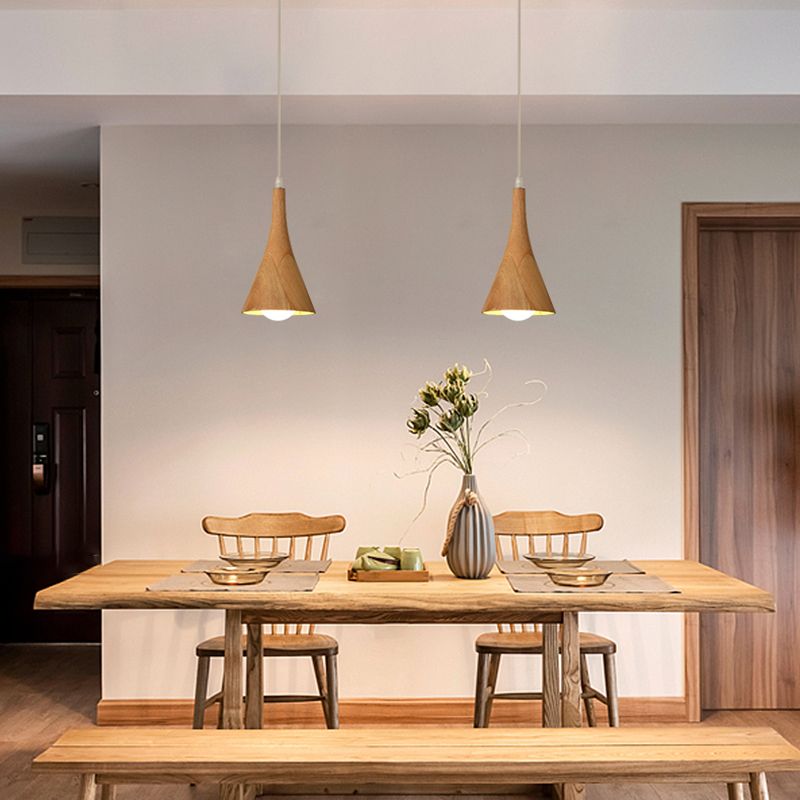 Nordic Cone Shade Pendant Light Fixture Solid Wood Dining Room Hanging Lamp