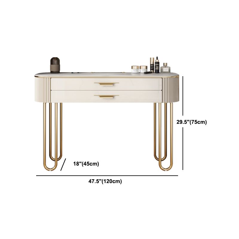 Beige Vanity Metal and Engineered Wood Makeup Dressing Table Stool Set