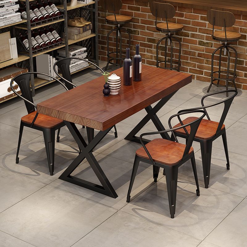Retro Industrial Style Rectangular Solid Wood Dining Table for Coffee House and Milk Tea