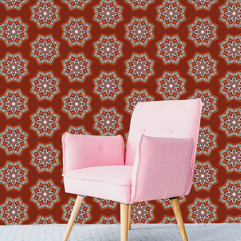 Bohemian Blooming Flower Wallpaper Panel in Red Indoor Self-Stick Wall Covering, 5-sq ft