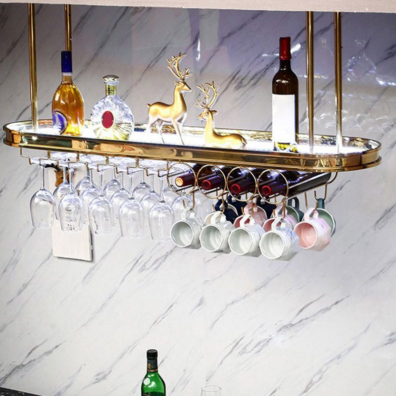 Glam Style Hanging Wine Rack Metal Wine Bottle & Glass Rack for Bar