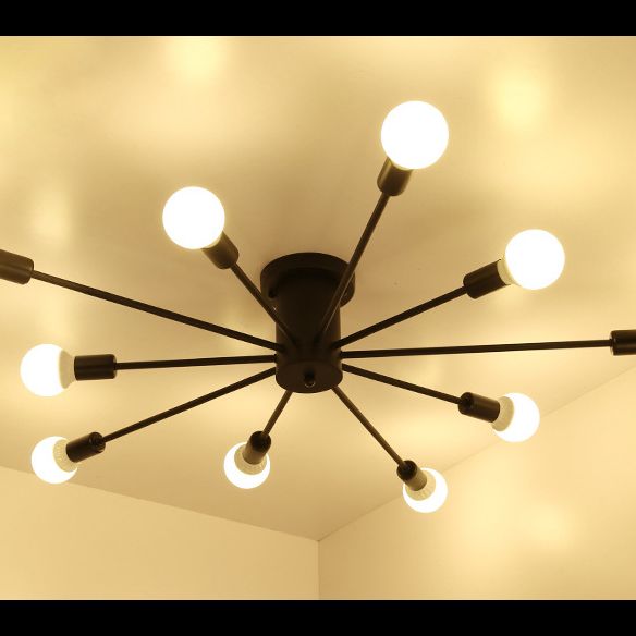 Luz de montaje de techo lámpara de lámpara de estilo loft bulbo de metal expuesto semi iluminación de montaje