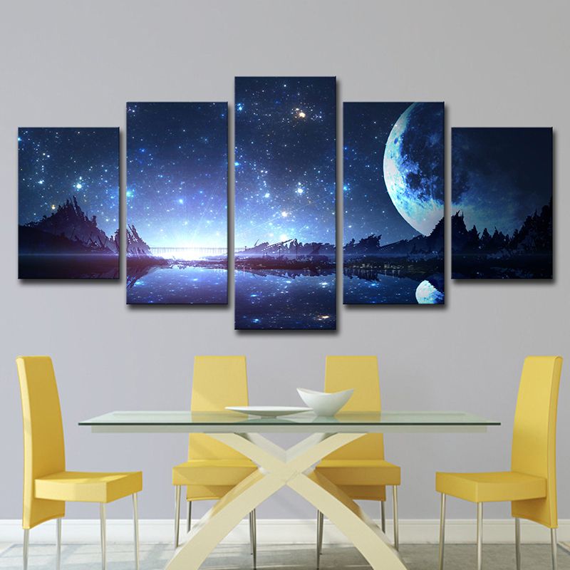 Kids Style Canvas Blue Starry Night and Forest Wall Decor, Multiple Sizes Options
