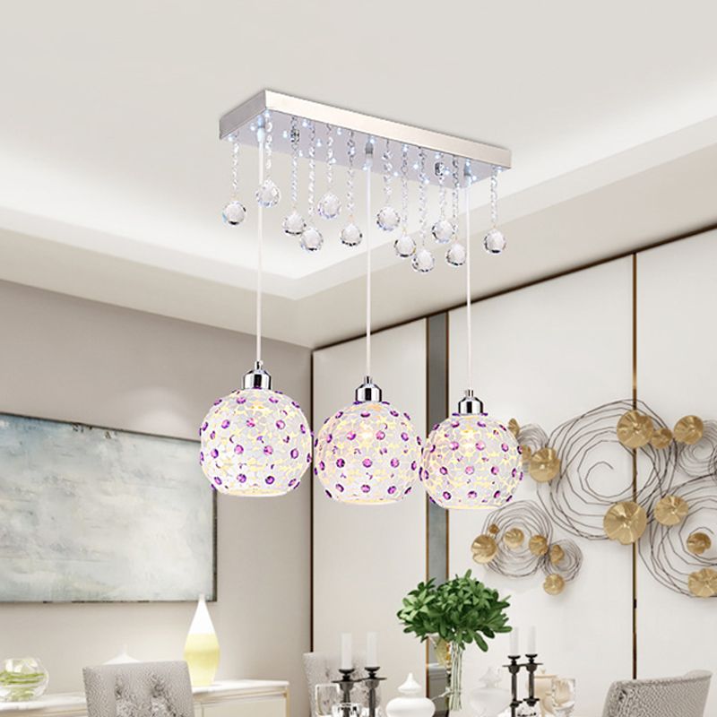 White Laser Cut Dome Cluster Pendant Modern 3-Light Crystal-Encrusted Hanging Lighting