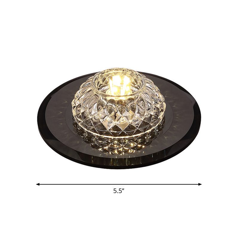 Lattice Bowl Flush Light Fixture Minimalist Beveled Crystal LED Black Close to Ceiling Light for Porch