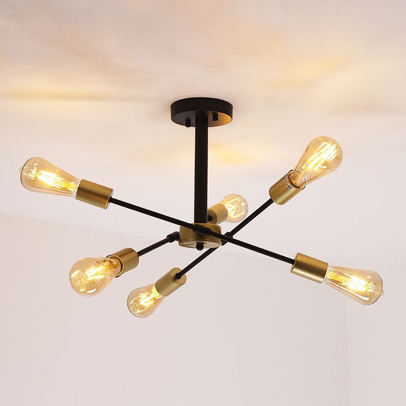 Radial Shape Flush Ceiling Lights Modern Style Metal 6 Light Flush Mount Fixture in Black