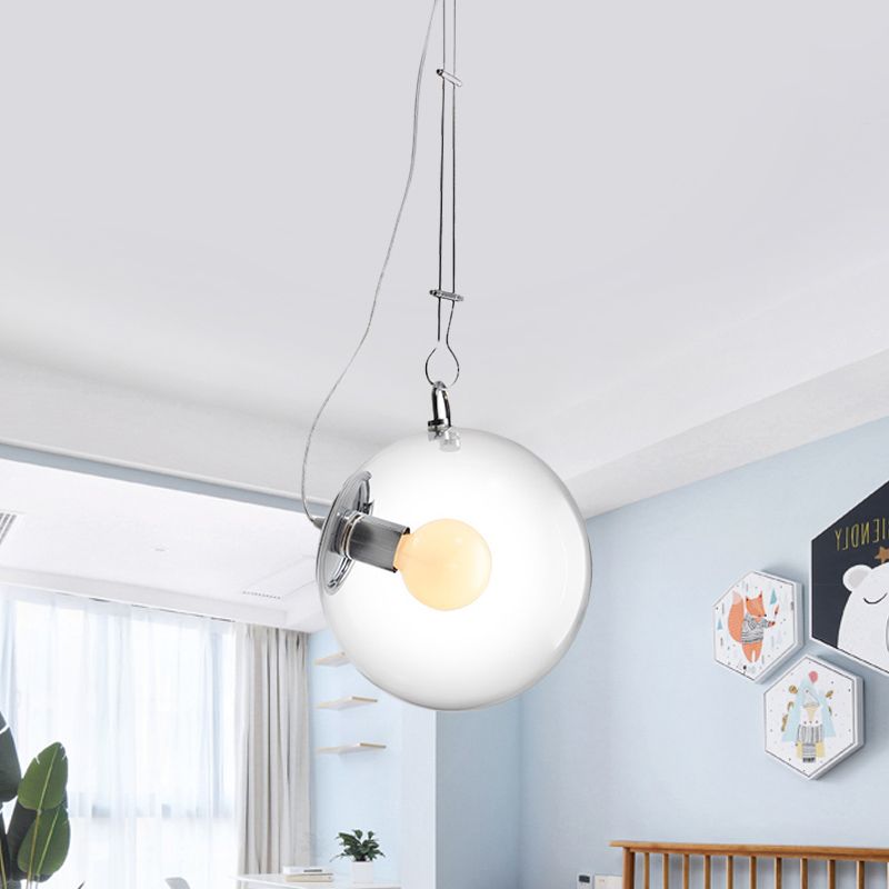 1-Light Bedside Ceiling Pendant Minimalist Chrome Hanging Light with Globe Clear Glass Shade