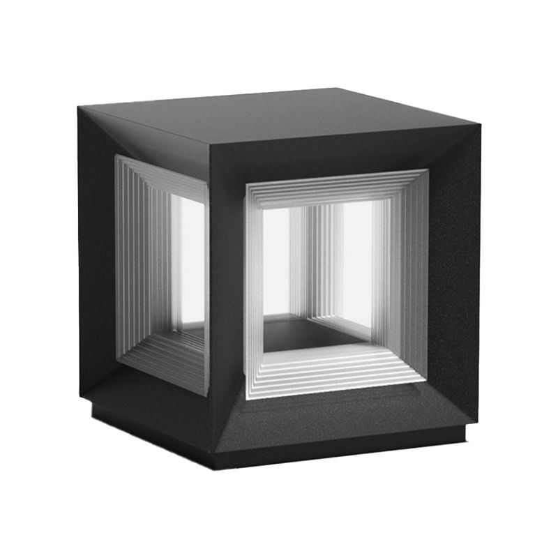 Contemporary Square Outdoor Solar Pillar Lamp in Black for Courtyard